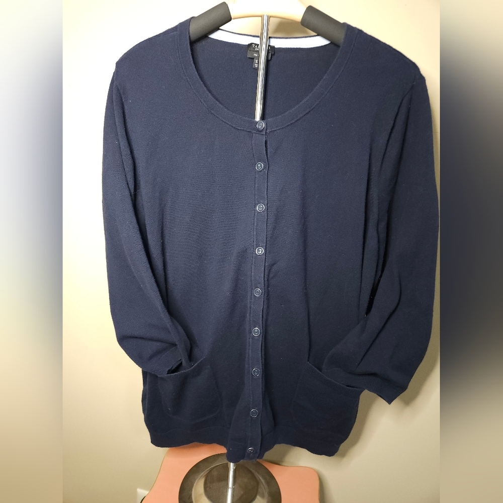 Talbots Women’s 3XP Navy Pima Cotton Open-Front Cardigan